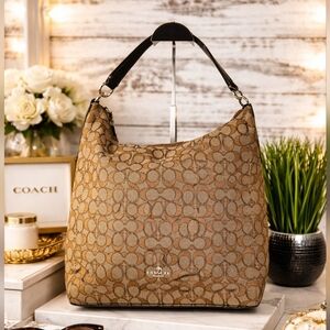 COACH HOBO BAG OUTLINE SIGNATURE CELESTE KHAKI TAN BROWN‎ PURSE GUC